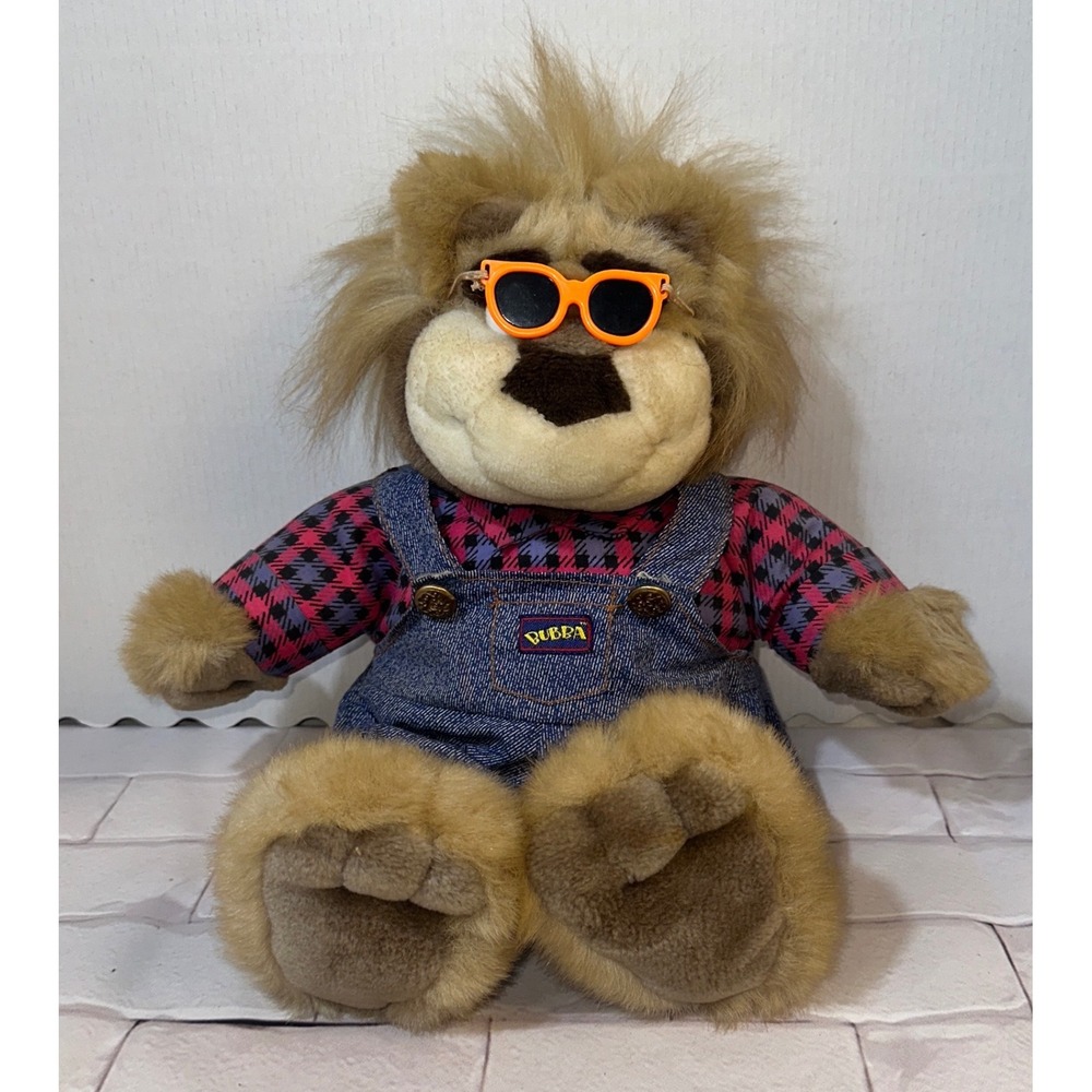 Vintage Bubba Lion Plush 80s 90s Retro Denim Overalls Orange Sunglasses Untested